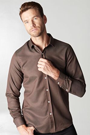 Modern Slim Fit Dar Kesim Armürlü Erkek Gömlek