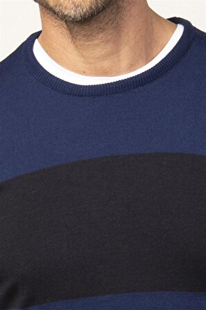 Tudors Slim Fit Dar Kesim Bisiklet Yaka Desenli Erkek Kazak