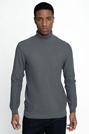 Tudors Slim Fit Dar Kesim Balıkçı Yaka Desenli Erkek Kazak