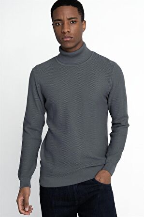 Tudors Slim Fit Dar Kesim Balıkçı Yaka Desenli Erkek Kazak