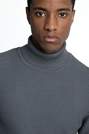 Tudors Slim Fit Dar Kesim Balıkçı Yaka Desenli Erkek Kazak