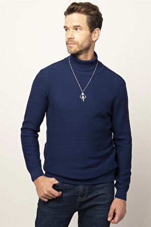 Tudors Slim Fit Dar Kesim Balıkçı Yaka Desenli Erkek Kazak