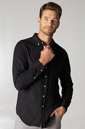 Tudors Slim Fit Kışlık Yün Viskon Düz Gömlek