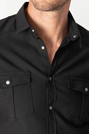 Tudors Slim Fit Dar Kesim Uzun Kol Erkek Kot Gömlek