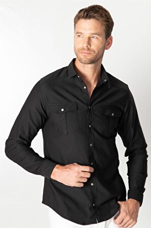 Tudors Slim Fit Dar Kesim Uzun Kol Erkek Kot Gömlek