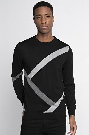 Tudors Slim Fit Dar Kesim Bisiklet Yaka Desenli Erkek Kazak - TUDORS