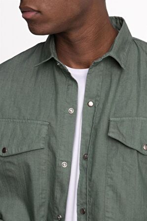 Tudors Relax Fit Rahat Kalıp Denim Parça Boyalı Çift Cep Kapaklı Çıtçıtlı Erkek Gömlek