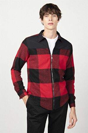 Tudors Slim Fit Oduncu Fermuarlı Parçalı Erkek Mont Gömlek