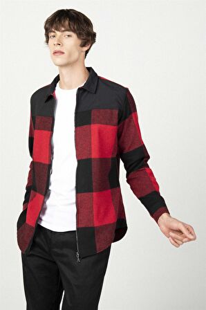Tudors Slim Fit Oduncu Fermuarlı Parçalı Erkek Mont Gömlek