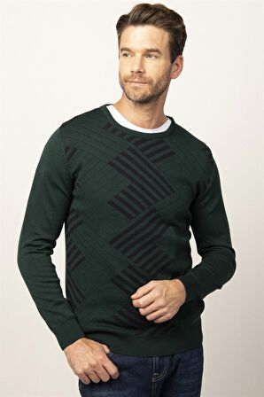Tudors Slim Fit Dar Kesim Bisiklet Yaka Desenli Erkek Kazak