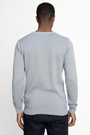 Tudors Slim Fit Dar Kesim Bisiklet Yaka Petek Desenli Erkek Kazak