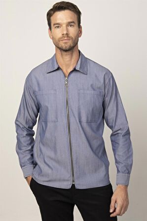 Tudors Relax Fit Parça Boyalı Çift Cep Fermuarlı Erkek Gömlek