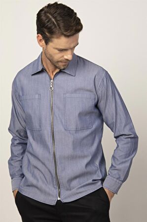 Tudors Relax Fit Parça Boyalı Çift Cep Fermuarlı Erkek Gömlek