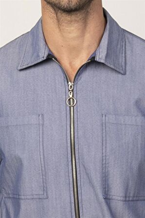 Tudors Relax Fit Parça Boyalı Çift Cep Fermuarlı Erkek Gömlek