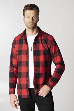 Tudors Slim Fit Kışlık Kareli Oduncu Erkek Gömlek