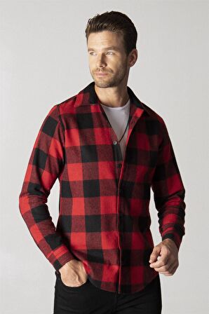Tudors Slim Fit Kışlık Kareli Oduncu Erkek Gömlek