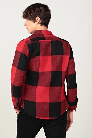 Tudors Slim Fit Kareli Tek Cepli Oduncu Erkek Gömlek