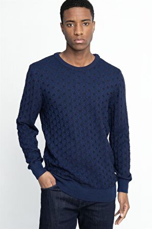 Tudors Slim Fit Dar Kesim Bisiklet Yaka Desenli Erkek Kazak