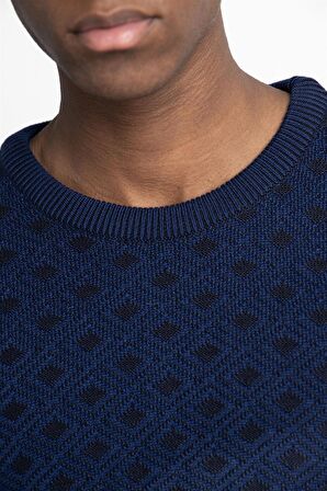 Tudors Slim Fit Dar Kesim Bisiklet Yaka Desenli Erkek Kazak