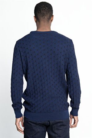 Tudors Slim Fit Dar Kesim Bisiklet Yaka Desenli Erkek Kazak