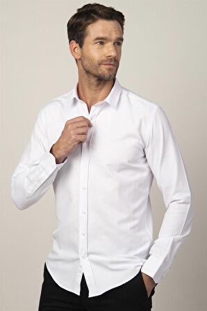 Tudors Modern Fit Uzun Kol Armürlü Kravatlık Erkek Gömlek