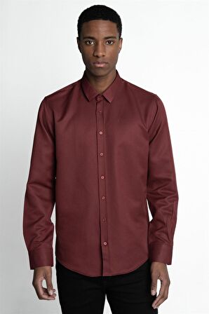 Tudors Modern Slim Fit Dar Kesim Pamuklu Kolay Ütülenebilir Armürlü Erkek Gömlek
