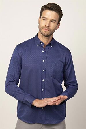 Tudors Klasik Fit Uzun Kol Armürlü Oxford Doku Erkek Gömlek KL220030-502