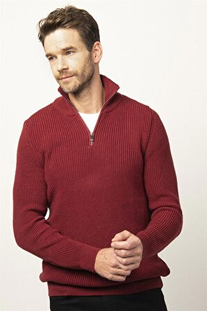 Tudors Slim Fit Dar Kesim Dik Yaka Fermuarlı Erkek Kazak