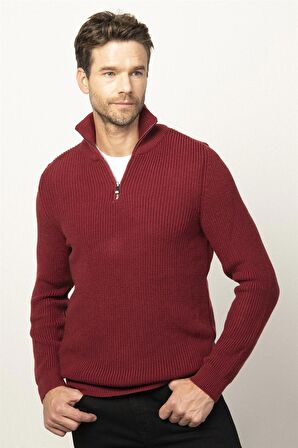 Tudors Slim Fit Dar Kesim Dik Yaka Fermuarlı Erkek Kazak