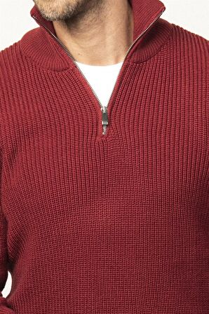 Tudors Slim Fit Dar Kesim Dik Yaka Fermuarlı Erkek Kazak