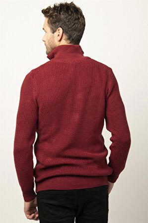 Tudors Slim Fit Dar Kesim Dik Yaka Fermuarlı Erkek Kazak