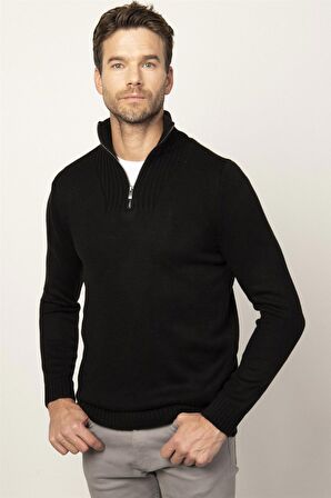 Tudors Slim Fit Dar Kesim Dik Yaka Fermuarlı Erkek Kazak