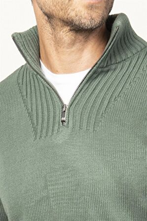 Tudors Slim Fit Dar Kesim Dik Yaka Fermuarlı Erkek Kazak