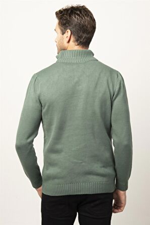 Tudors Slim Fit Dar Kesim Dik Yaka Fermuarlı Erkek Kazak