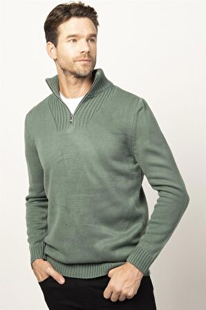 Tudors Slim Fit Dar Kesim Dik Yaka Fermuarlı Erkek Kazak