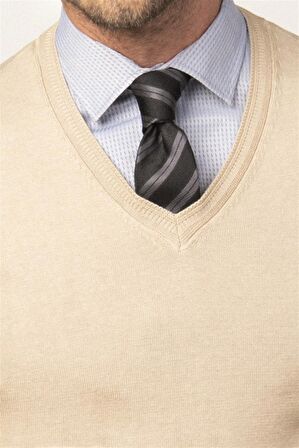 Tudors Slim Fit Dar Kesim V Yaka Pamuklu Erkek Kazak