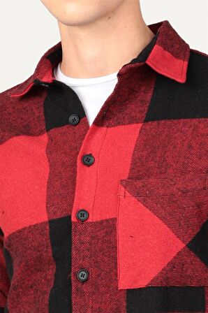 Tudors Slım Fıt Kışlık Oduncu Dama Desen Tek Cepli Erkek Gömlek