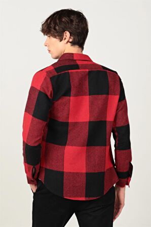 Tudors Slım Fıt Kışlık Oduncu Dama Desen Tek Cepli Erkek Gömlek