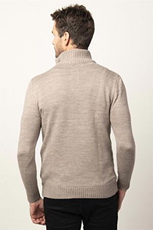 Tudors Slim Fit Dar Kesim Dik Yaka Fermuarlı Erkek Kazak KZ230014-L39