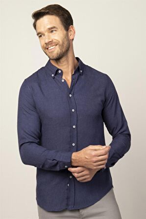Tudors Slim Fit Kışlık Yün Viskon Düz Gömlek