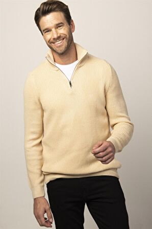 Tudors Slim Fit Dar Kesim Dik Yaka Fermuarlı Erkek Kazak