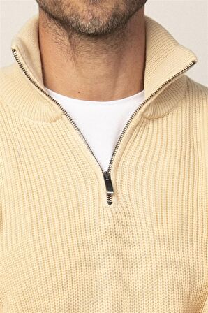 Tudors Slim Fit Dar Kesim Dik Yaka Fermuarlı Erkek Kazak