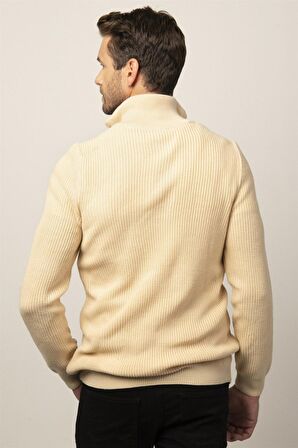 Tudors Slim Fit Dar Kesim Dik Yaka Fermuarlı Erkek Kazak