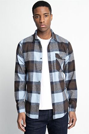 Tudors Slim Fit Kışlık Oduncu Ekoseli Tek Cep Kapaklı Erkek Gömlek