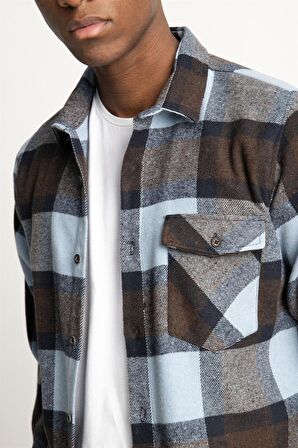 Tudors Slim Fit Kışlık Oduncu Ekoseli Tek Cep Kapaklı Erkek Gömlek