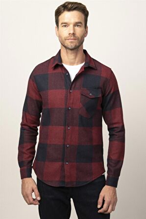 Tudors Slim Fit Kışlık Oduncu Ekoseli Tek Cep Kapaklı Erkek Gömlek DR230018-600