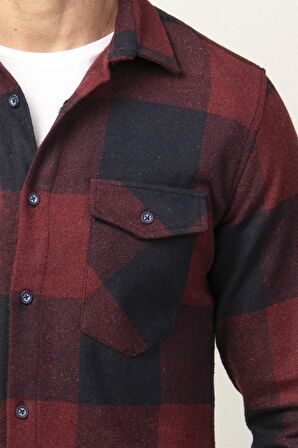 Tudors Slim Fit Kışlık Oduncu Ekoseli Tek Cep Kapaklı Erkek Gömlek DR230018-600