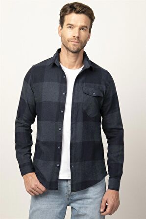 Tudors Slim Fit Kışlık Oduncu Ekoseli Tek Cep Kapaklı Erkek Gömlek DR230018-910
