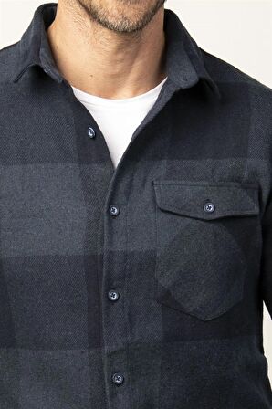 Tudors Slim Fit Kışlık Oduncu Ekoseli Tek Cep Kapaklı Erkek Gömlek DR230018-910