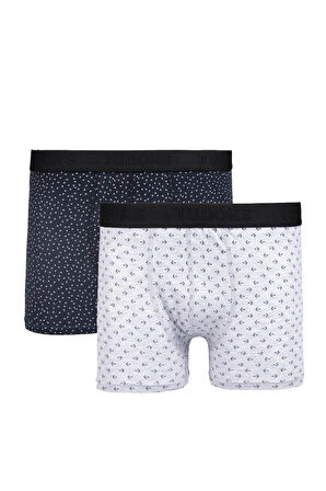 Erkek 2'li Pamuk Likralı Esnek Kumaş Boxer